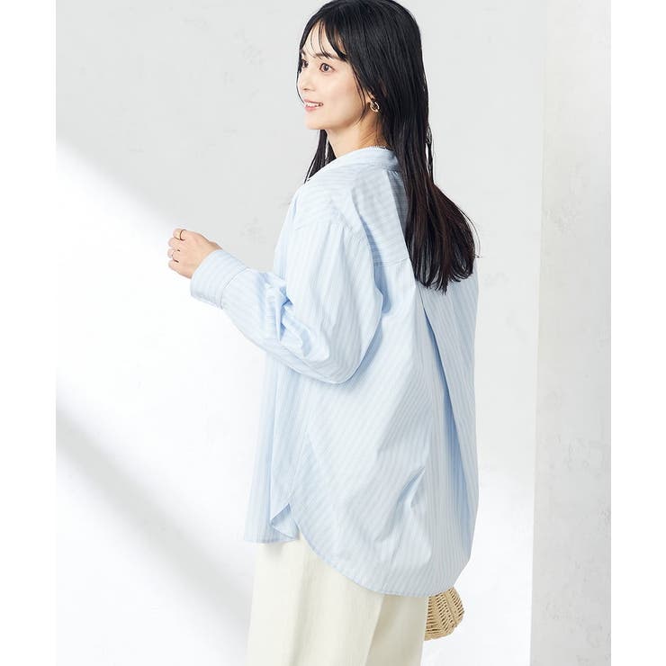 ブルーストライプ | バックタックデザインシャツ | a.v.v【WOMEN】