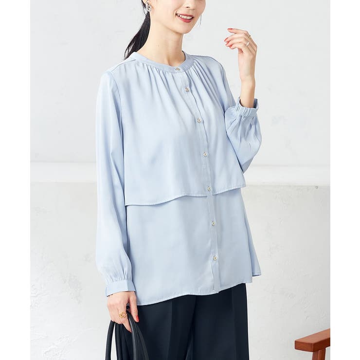 ライトブルー | 【前後2WAY】レイヤード風サテンブラウス | a.v.v【WOMEN】