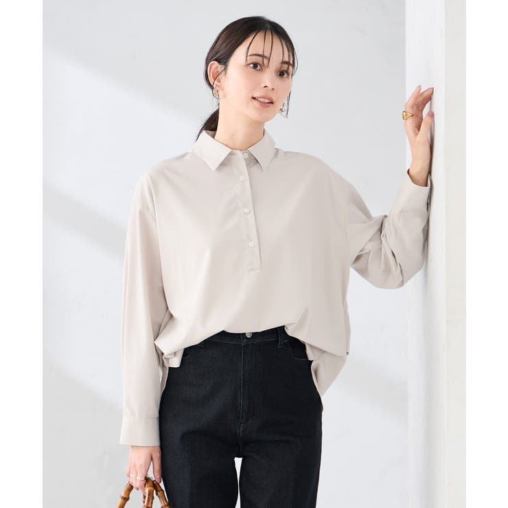 グレージュ | 【防シワ】スキッパーシャツ | a.v.v【WOMEN】