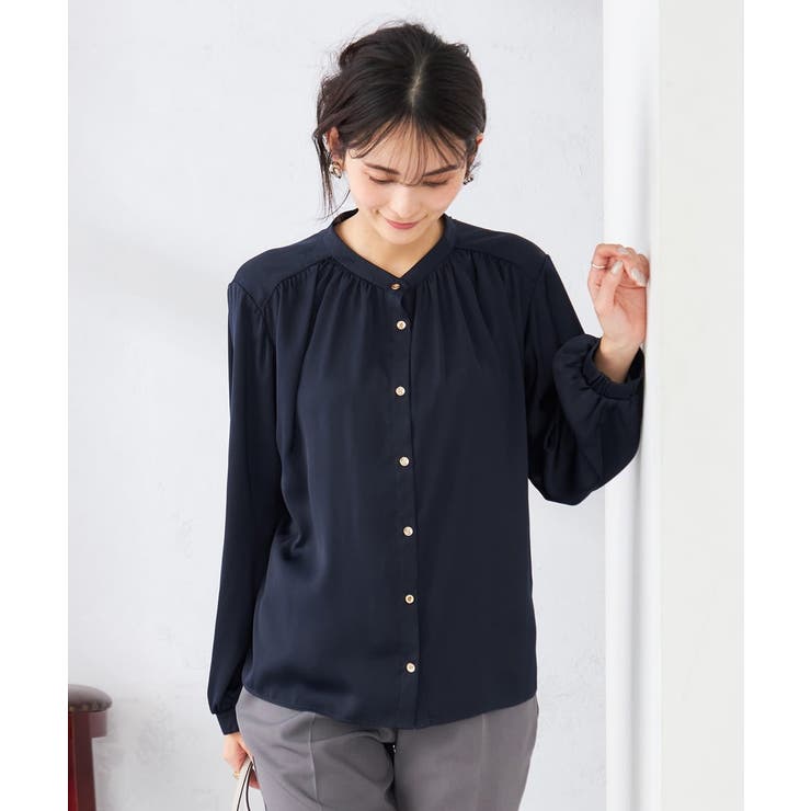 【洗える】サテンギャザーブラウス | a.v.v【WOMEN】 | 詳細画像1 