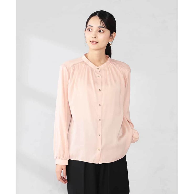 ピンク | 【洗える】サテンギャザーブラウス | a.v.v【WOMEN】
