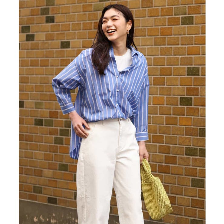 IIROT◆アシンメトリーデザイン ストライプシャツ/F/コットン/BLU/ストライプ/021-023-WSH23 IIROT◇アシンメトリーデザイン ストライプシャツ/F/コットン