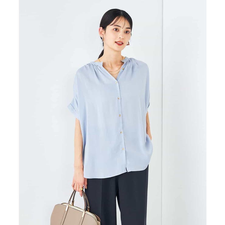 【接触冷感/UVカット/吸水速乾/イージーケア/洗える】サテンギャザーブラウス | a.v.v【WOMEN】 | 詳細画像15 