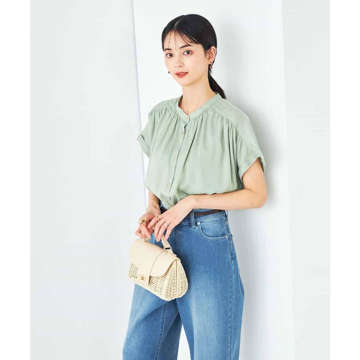 【接触冷感/UVカット/吸水速乾/イージーケア/洗える】サテンギャザーブラウス | a.v.v【WOMEN】 | 詳細画像2 