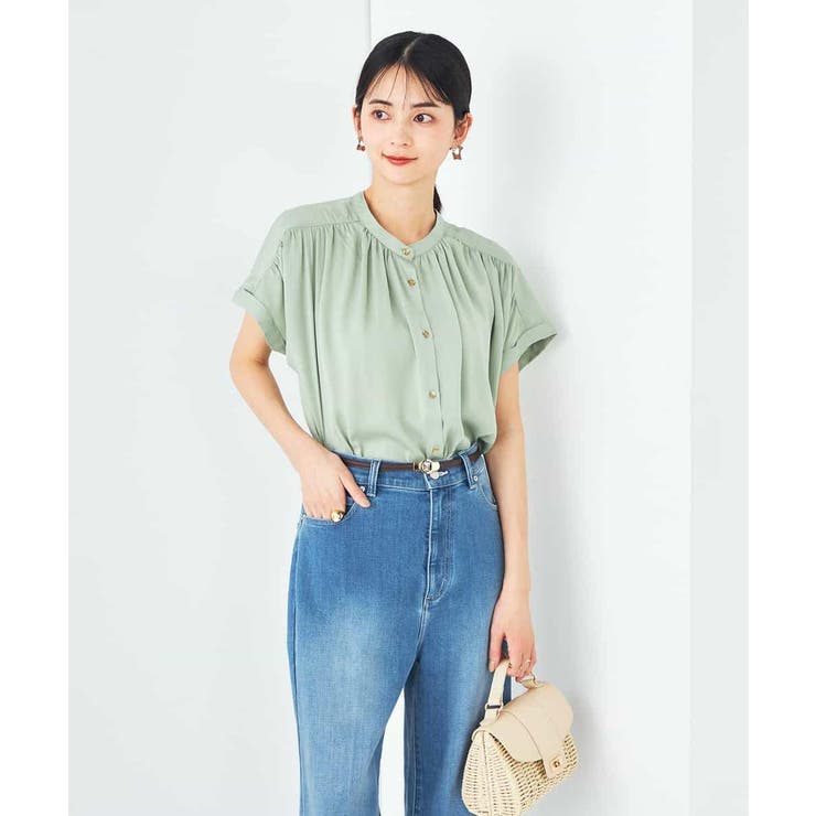 【接触冷感/UVカット/吸水速乾/イージーケア/洗える】サテンギャザーブラウス | a.v.v【WOMEN】 | 詳細画像4 