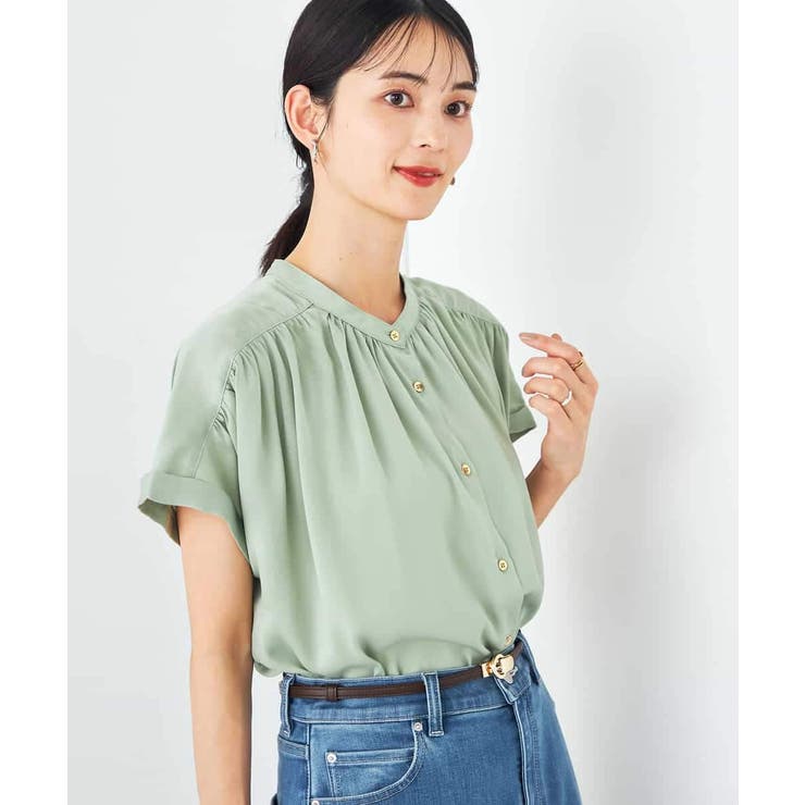 【接触冷感/UVカット/吸水速乾/イージーケア/洗える】サテンギャザーブラウス | a.v.v【WOMEN】 | 詳細画像5 