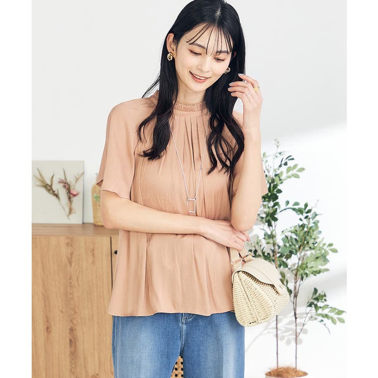 【洗える/イージーケア】サテンフリルネックブラウス | a.v.v【WOMEN】 | 詳細画像1 