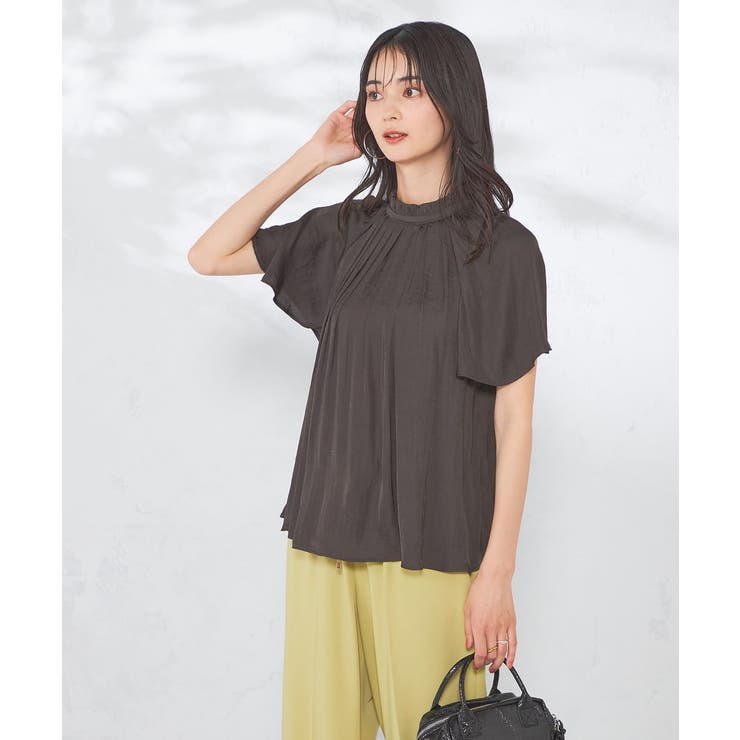 ダークグレー | 【洗える/イージーケア】サテンフリルネックブラウス | a.v.v【WOMEN】