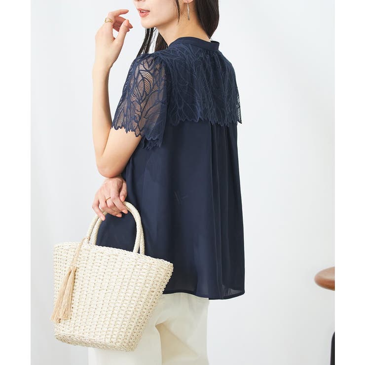 ネイビー | レースヨークブラウス | a.v.v【WOMEN】