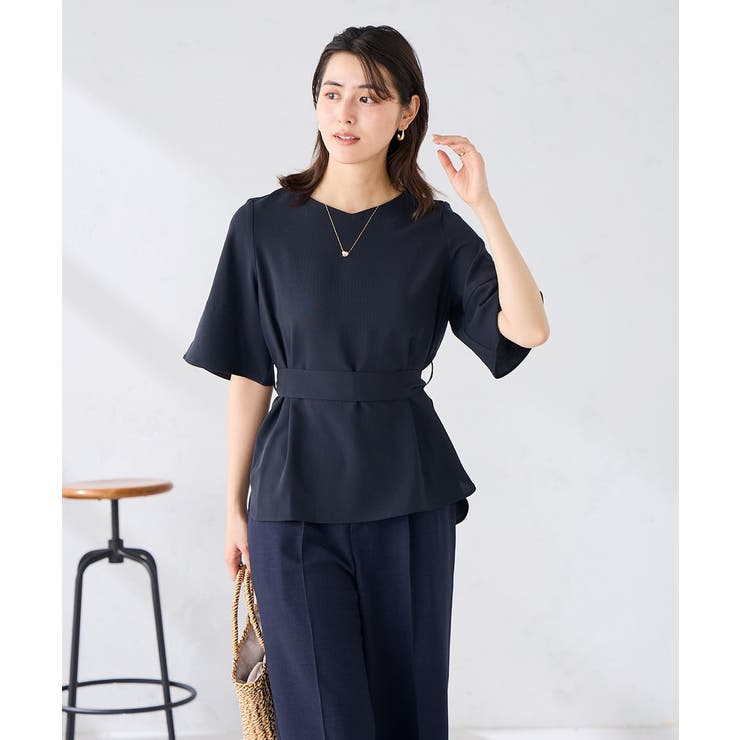 ネイビー | ［支持率NO.1/接触冷感/速乾/UVカット/イージーケア］浅Vネックブラウス | a.v.v【WOMEN】