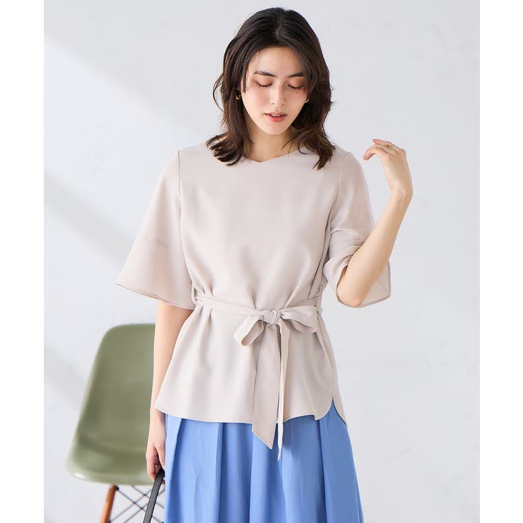 グレージュ | ［支持率NO.1/接触冷感/速乾/UVカット/イージーケア］浅Vネックブラウス | a.v.v【WOMEN】