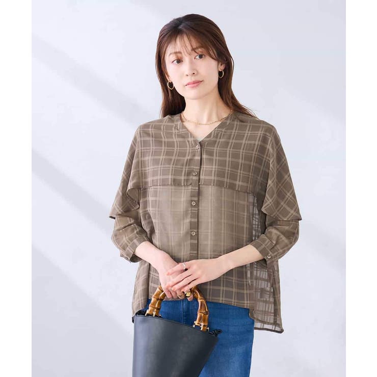 ブラウンチェック柄 | ケープ風シアーブラウス | a.v.v【WOMEN】