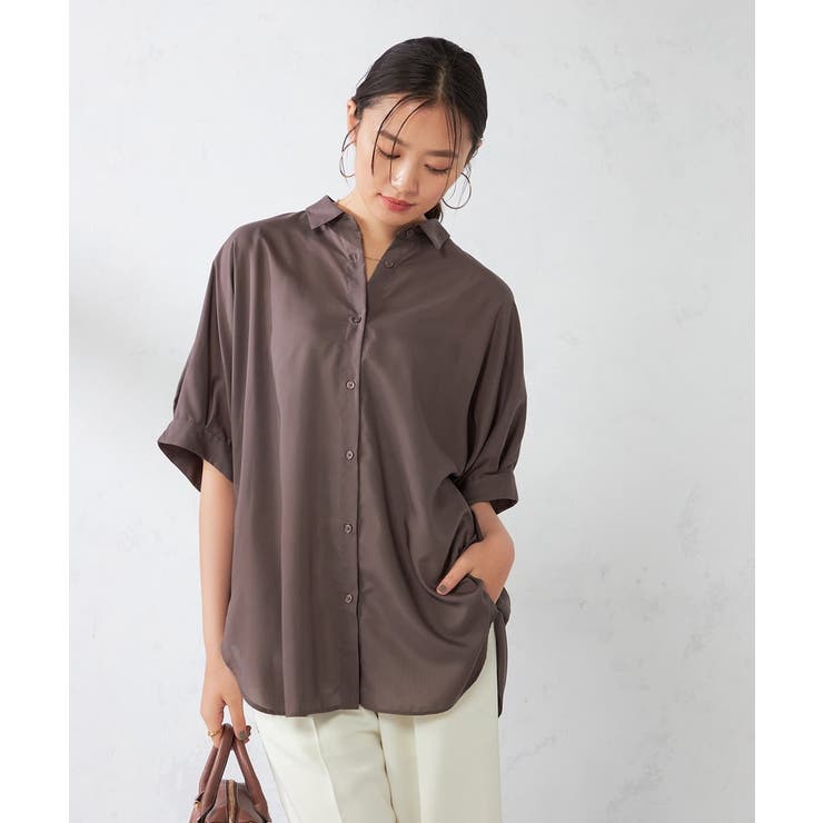 ブラウン | 【接触冷感/洗える/イージーケア/毛玉になりにくい】シアータックシャツ | a.v.v【WOMEN】