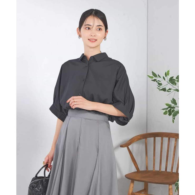 ブラック | 【接触冷感/洗える/イージーケア/毛玉になりにくい】シアータックシャツ | a.v.v【WOMEN】