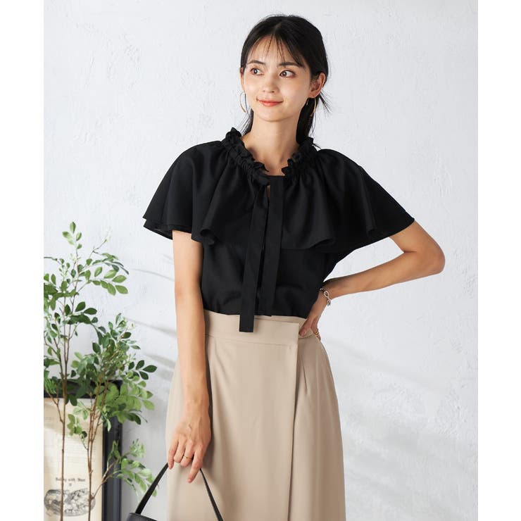 ブラック | ナチュラルタッチフリルブラウス | a.v.v【WOMEN】