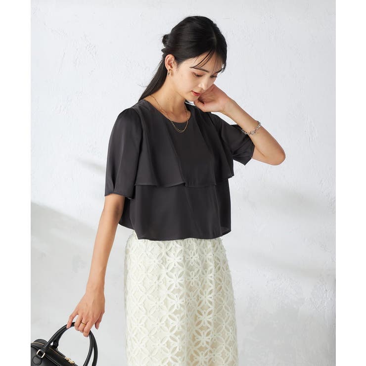 ダークグレー | 【接触冷感/UVカット/吸水速乾/イージーケア】サテンティアードブラウス | a.v.v【WOMEN】