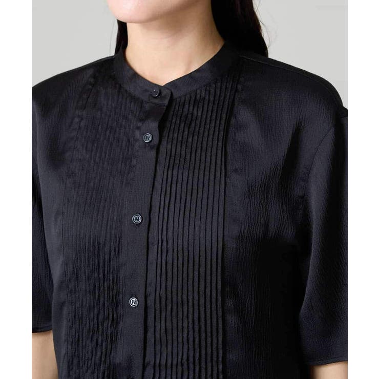 ■美品VIVIENN TAN孔雀柄シフォンピンタックブラウスチュニックM 小さいサイズ】花柄フロント釦シフォンブラウス/洗える(ブラウス
