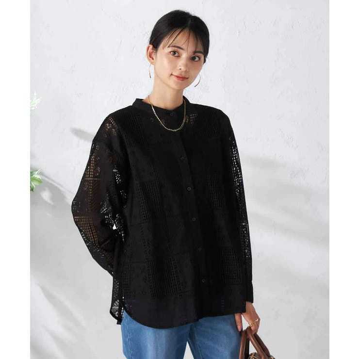ブラック | スクエアレースシャツ | a.v.v【WOMEN】