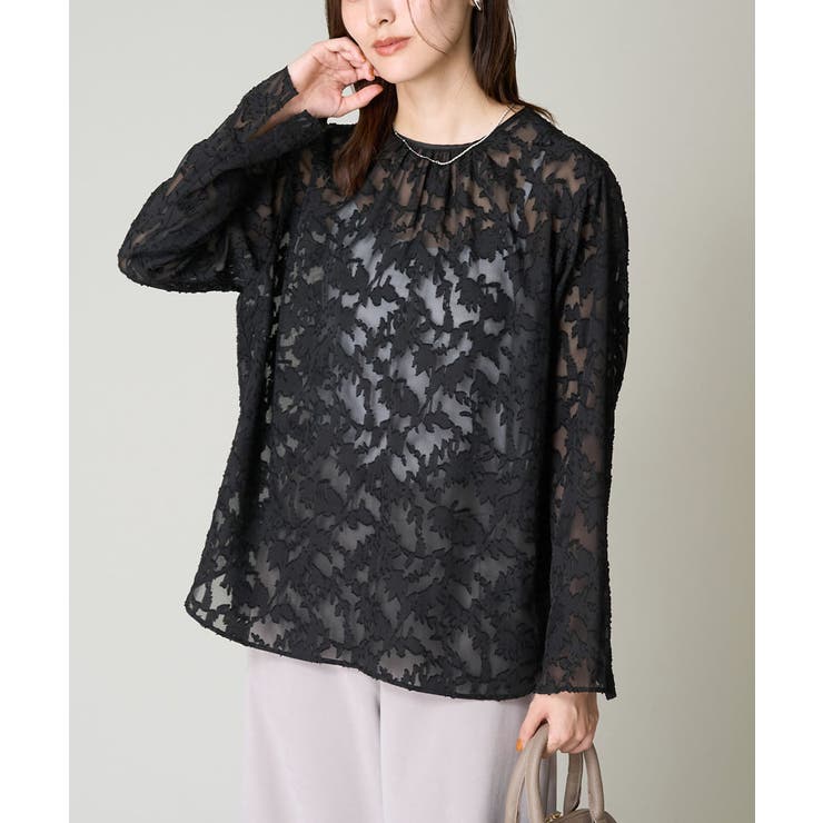 ブラック | カットジャガードシアーブラウス | a.v.v【WOMEN】