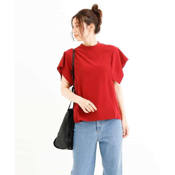 TUTIE. ツチエ リネンボイルフレアスリーブカシュクールブラウス 赤 