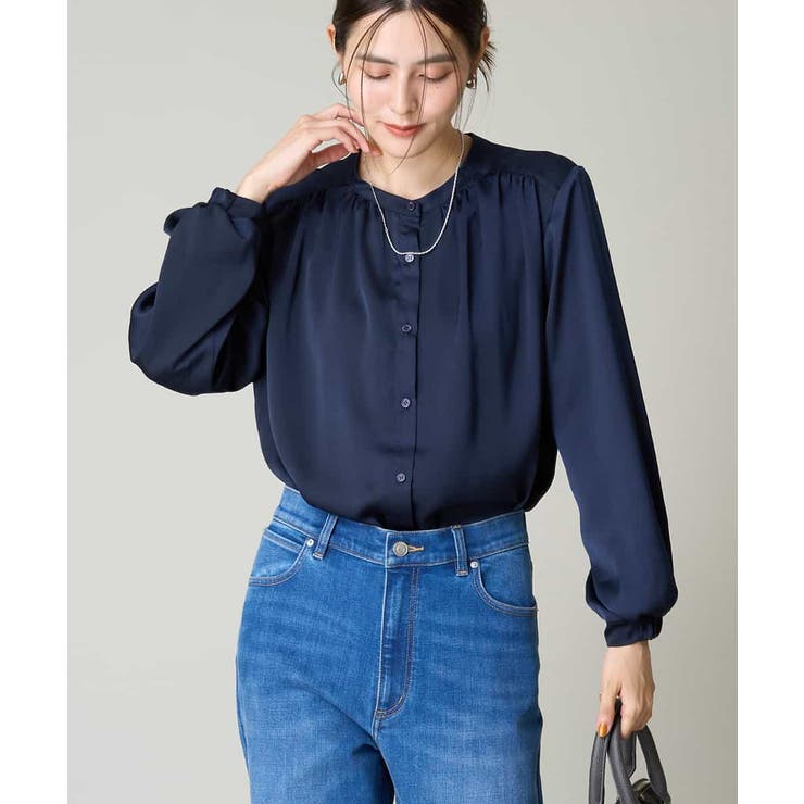 ネイビー | サテンギャザーブラウス | a.v.v【WOMEN】