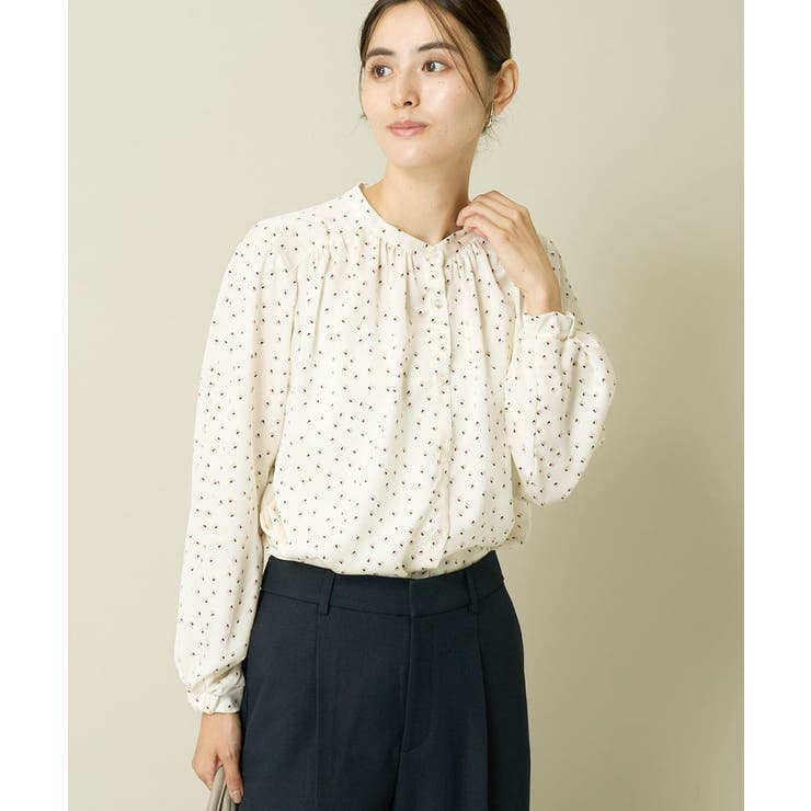 幾何柄アイボリー | サテンギャザーブラウス | a.v.v【WOMEN】