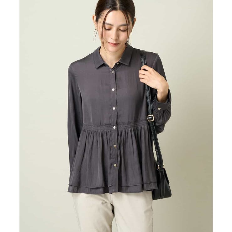 ダークグレー | サテンウエストギャザーブラウス | a.v.v【WOMEN】