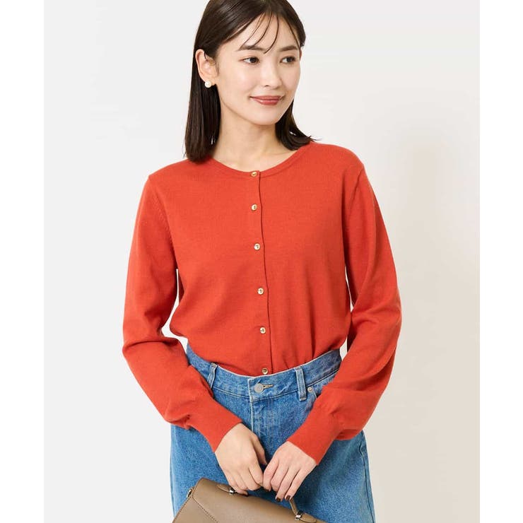 オレンジ | 【洗える】クルーネックニットカーディガン/アンサンブル対応 | a.v.v【WOMEN】