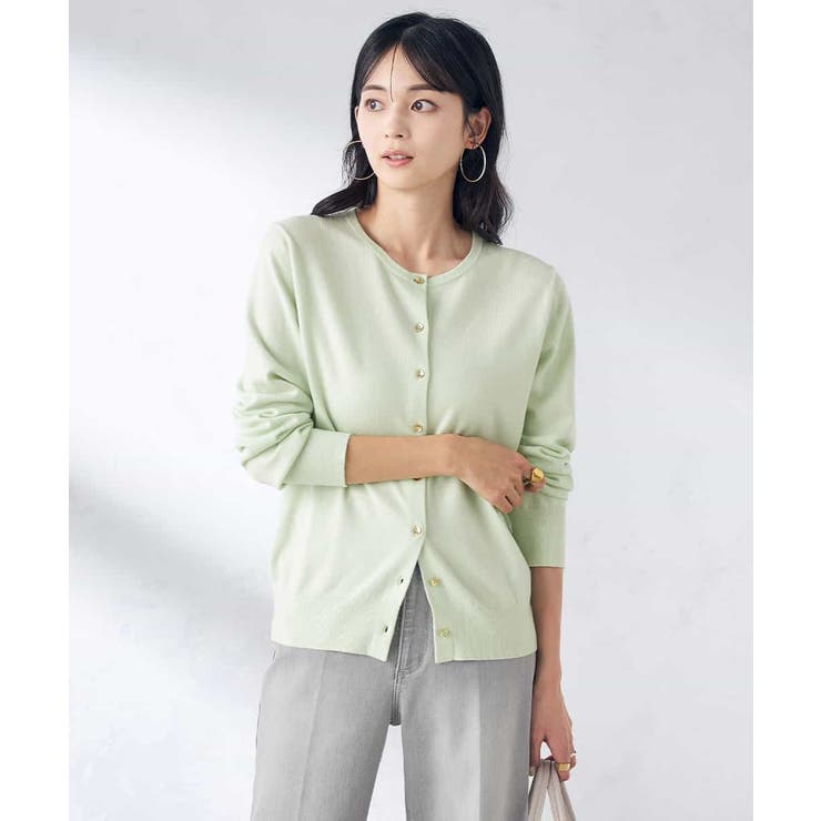 グリーン | 【洗える】クルーネックニットカーディガン/アンサンブル対応 | a.v.v【WOMEN】