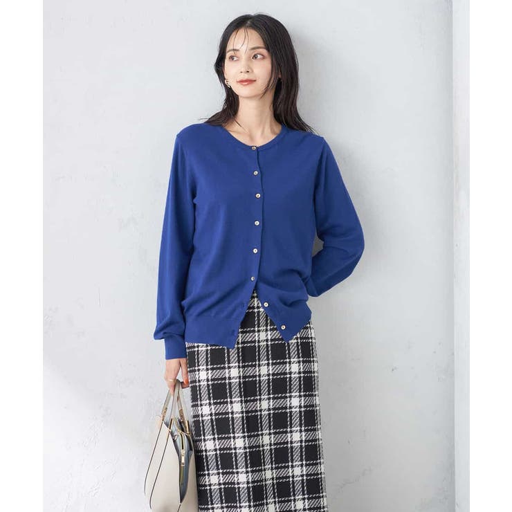 ネイビー | 【洗える】クルーネックニットカーディガン/アンサンブル対応 | a.v.v【WOMEN】