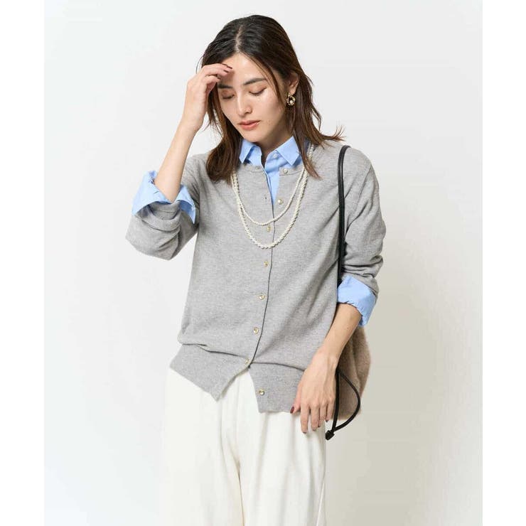 グレー | 【洗える】クルーネックニットカーディガン/アンサンブル対応 | a.v.v【WOMEN】