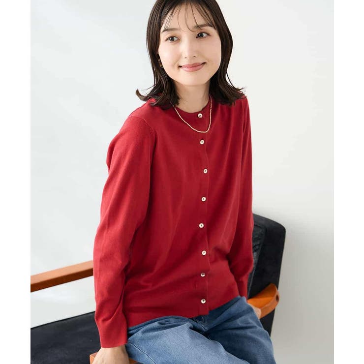 レッド | 【洗える】クルーネック美ラクるカーディガン | a.v.v【WOMEN】