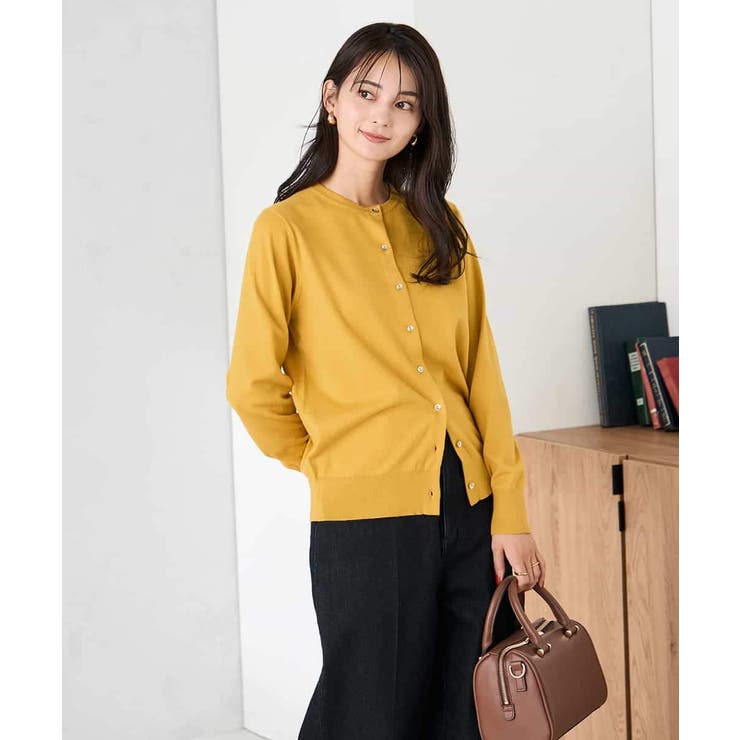 マスタード | 【洗える】クルーネック美ラクるカーディガン | a.v.v【WOMEN】