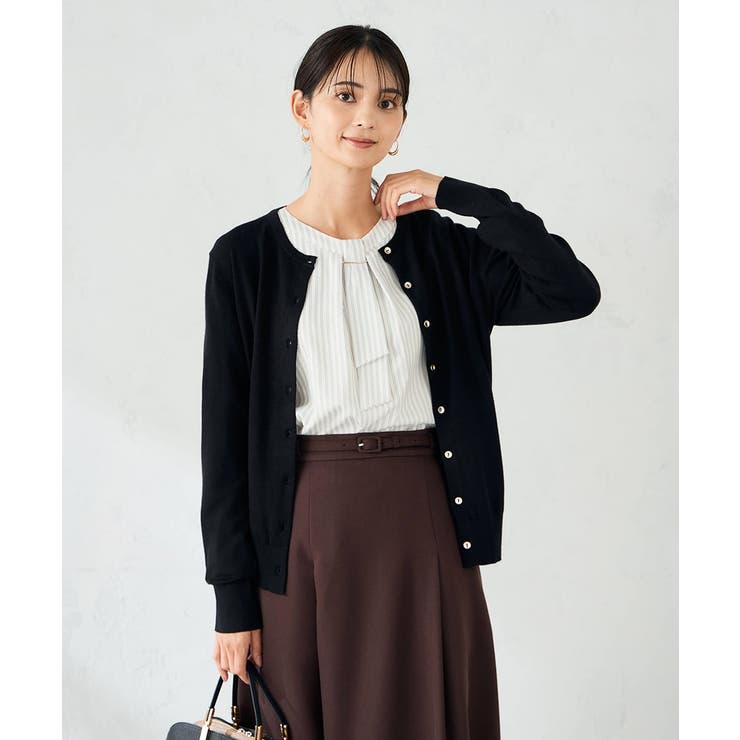 ブラック | 【洗える】クルーネック美ラクるカーディガン | a.v.v【WOMEN】