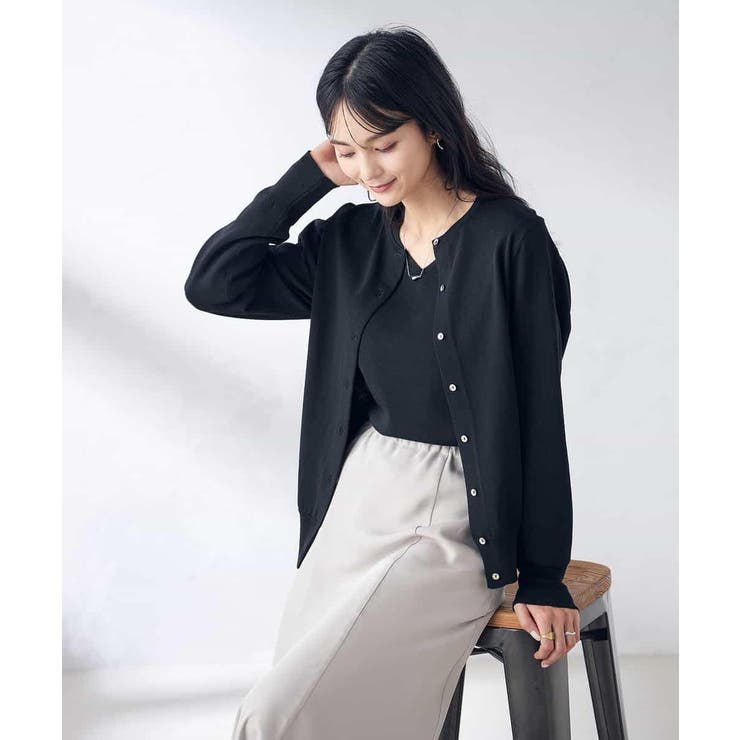 ブラック | 【洗える/UVカット】クルーネックカーディガン | a.v.v【WOMEN】