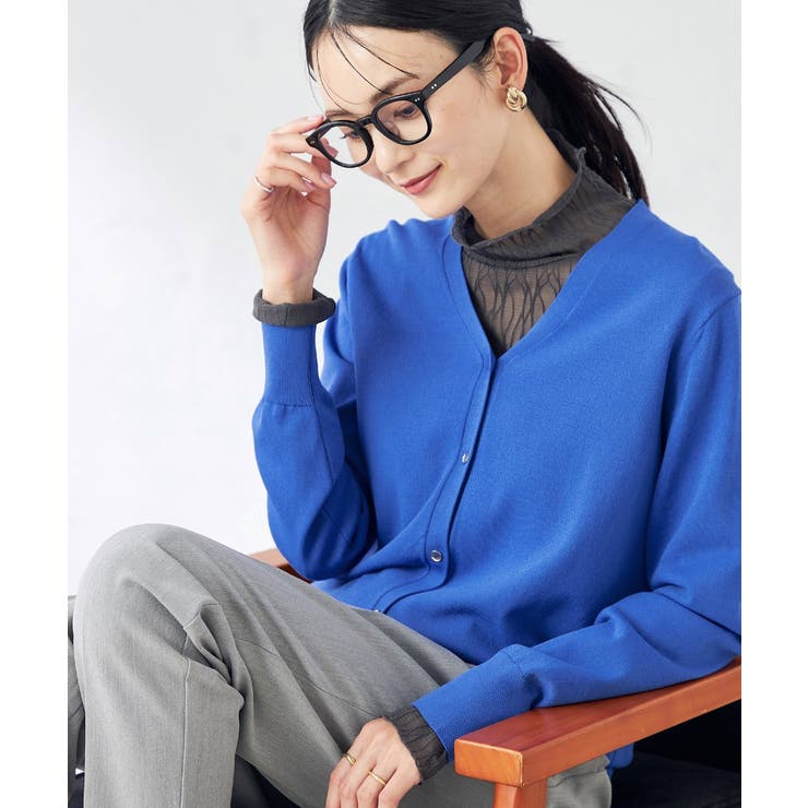 ブルー | 【洗える/UVカット】Vネックカーディガン | a.v.v【WOMEN】