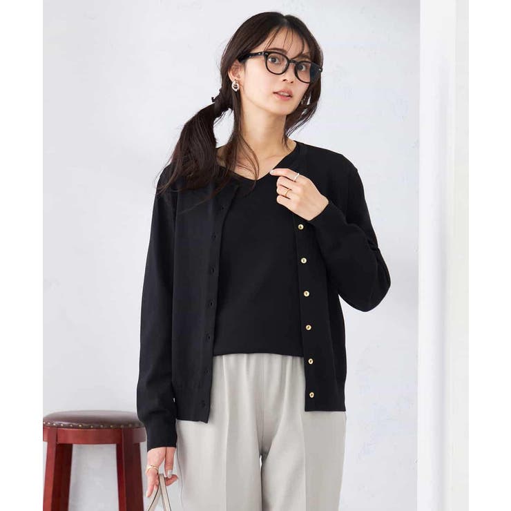 ブラック | 【洗える/UVカット】クルーネックカーディガン | a.v.v【WOMEN】