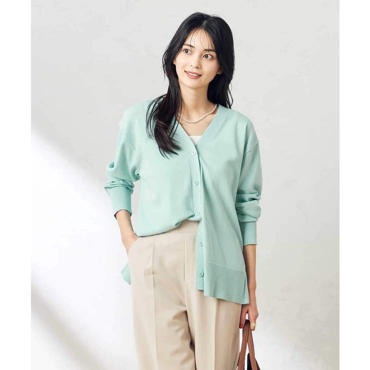 グリーン | Vネックミドル丈カーディガン | a.v.v【WOMEN】