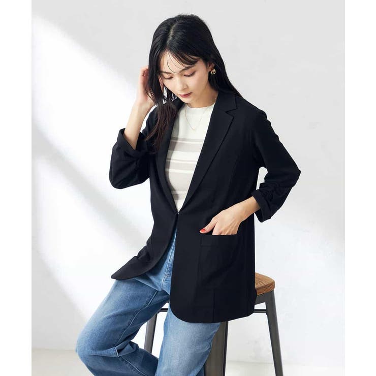 ブラック | ジャージーテーラードジャケット/ジャーディガン | a.v.v【WOMEN】