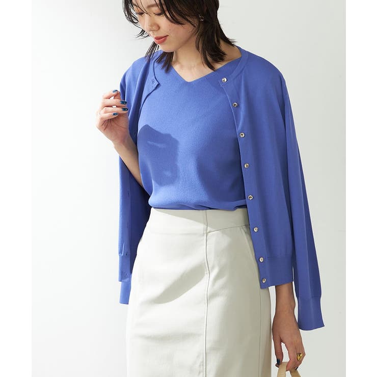 ブルー | 【接触冷感/UVカット/洗える】クルーネック美ラクるサマーカーディガン | a.v.v【WOMEN】