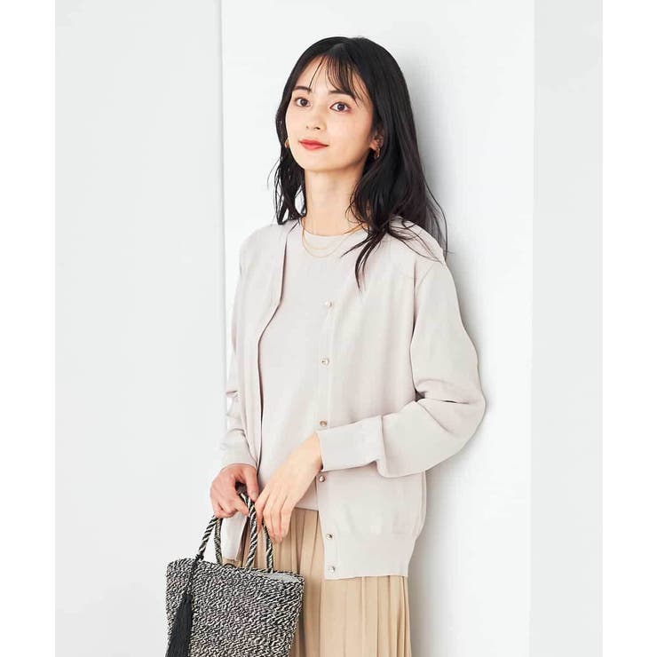 グレージュ | 【接触冷感/UVカット/洗える】Vネック美ラクるサマーカーディガン | a.v.v【WOMEN】