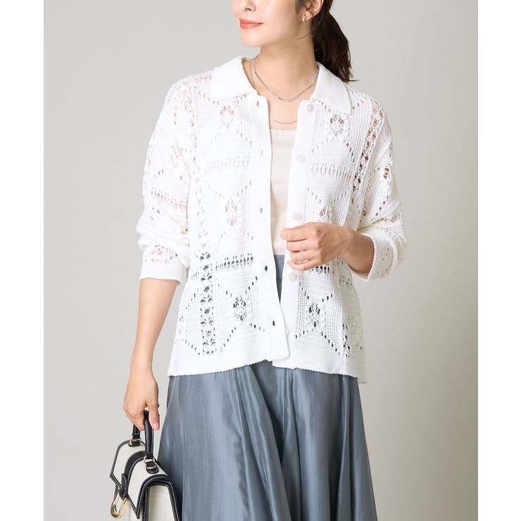 襟付きクロシェ編みカーディガン | a.v.v【WOMEN】 | 詳細画像1 