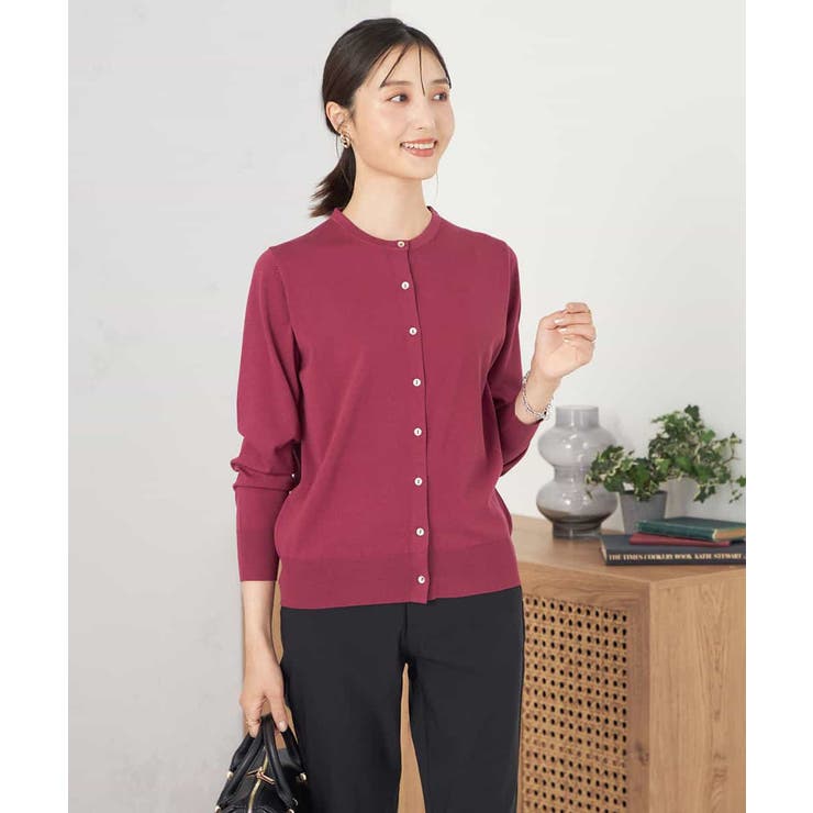 ピンク | 【洗える】クルーネック美ラクるカーディガン | a.v.v【WOMEN】