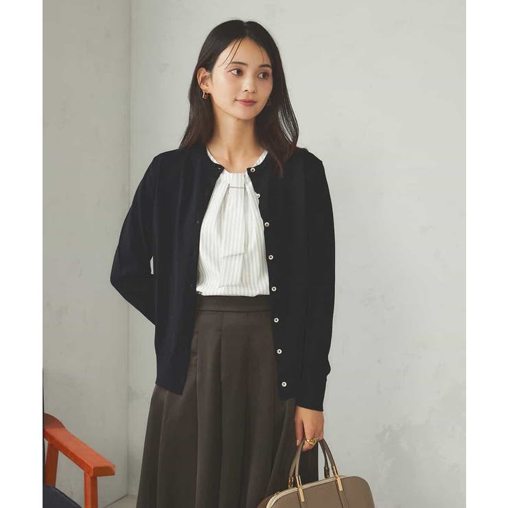 ブラック | 【洗える】クルーネック美ラクるカーディガン | a.v.v【WOMEN】