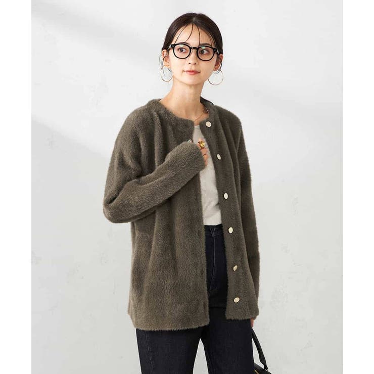 モカ | フェレットライクフェザーダブルフェイスカーディガン | a.v.v【WOMEN】