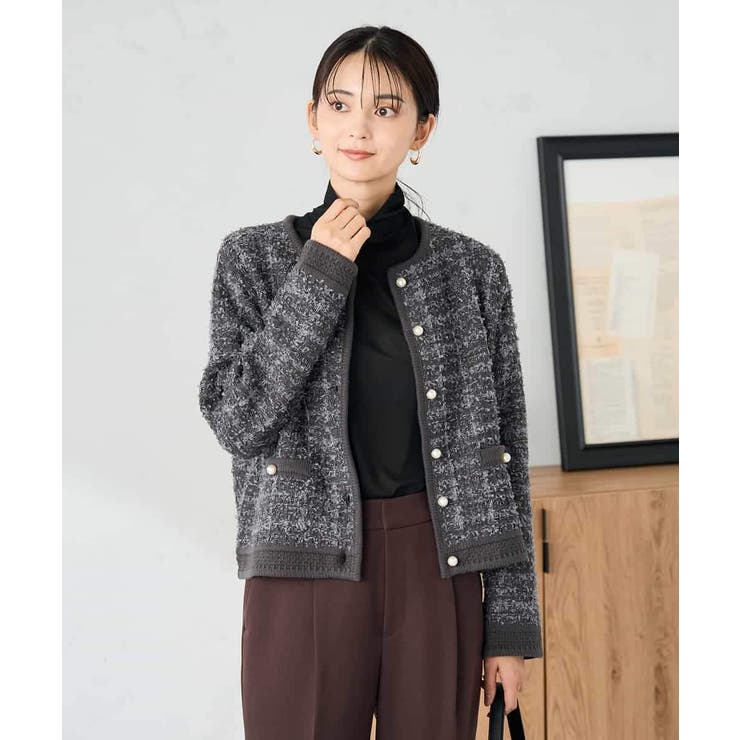パールボタンツイードニットカーディガン | a.v.v【WOMEN】 | 詳細画像1 