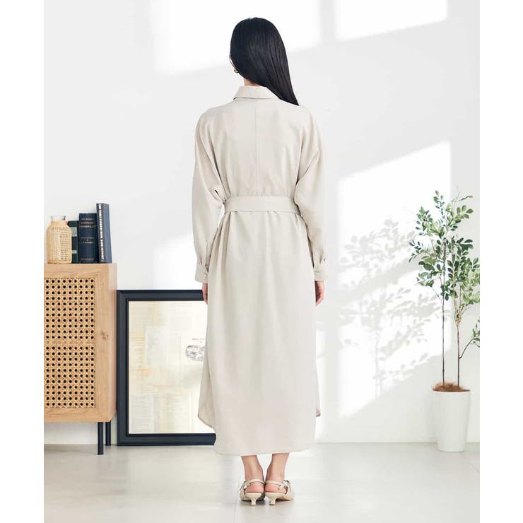 『YLEVE』(2) ベルト付きワンピース Vネックタックギャザーベルト付きワンピース【低身長・小柄女性