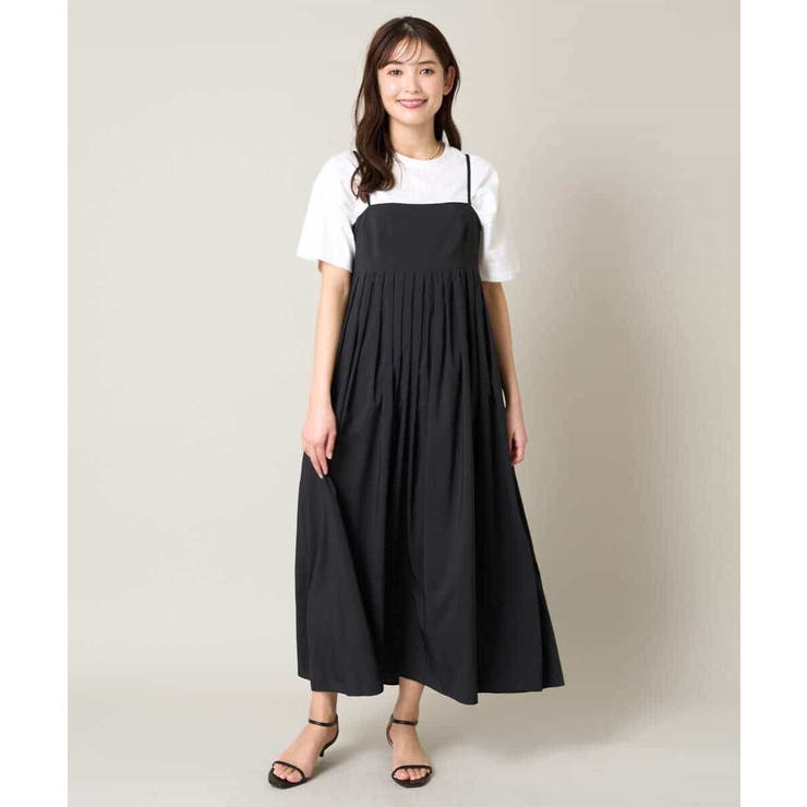 マシンウォッシャブル】タックフレアキャミワンピース[品番