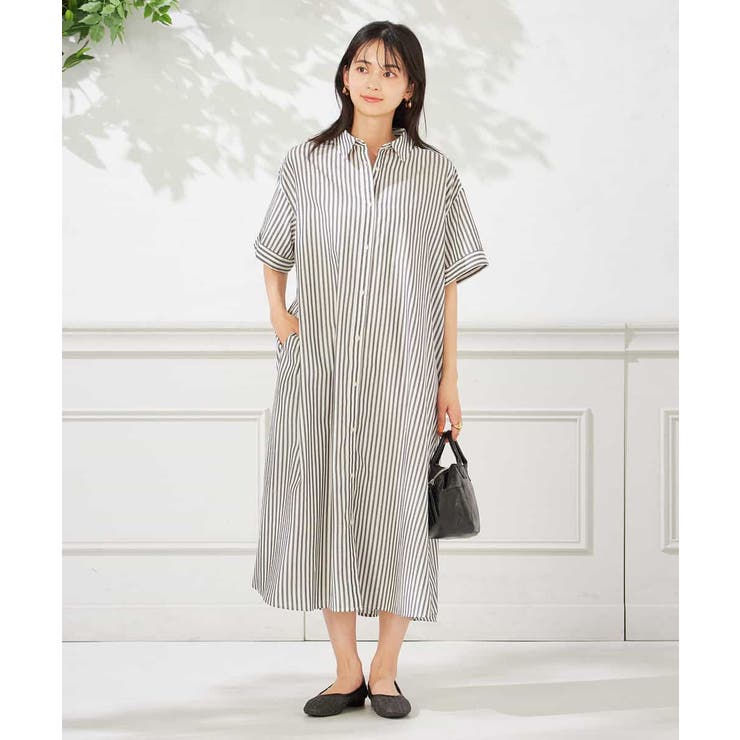 ブラック | 【洗える】ストライプシャツワンピース | a.v.v【WOMEN】