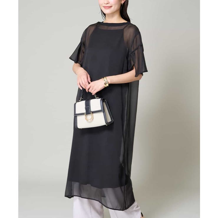 ブラック | 【洗濯機で洗える】袖スリットシアーワンピース | a.v.v【WOMEN】